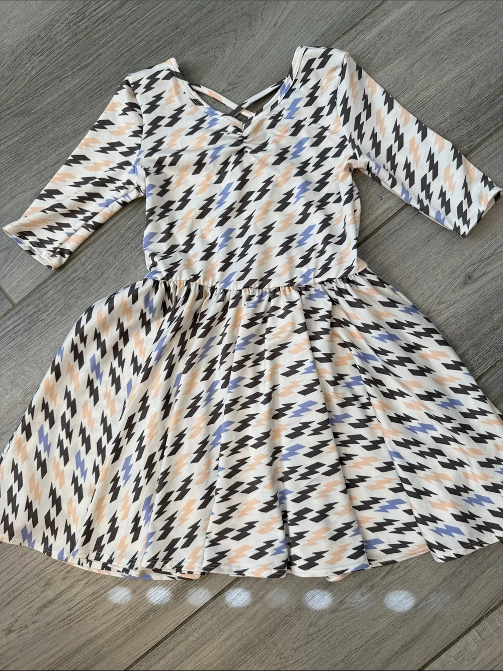 Dot Dot Smile Beige, Black & Blue Zigzag Swing Dress